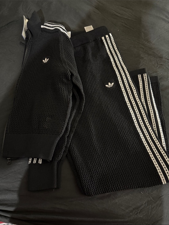 adidas Pants - adidas women’s knitted Black Track suit Pants with White Three-Stripe Detailing